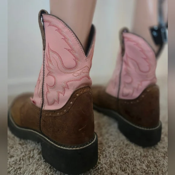Justin Boots Pink and Brown Ankle Booties - Picture 3 of 8
